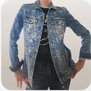 90s Acid Wash Denim Splatter Jacket Women's Medium  Western Cowgirl